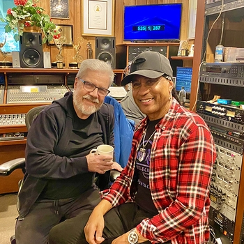 Brian and Saxophonist Marion Meadows in Brian’s studio March 2025