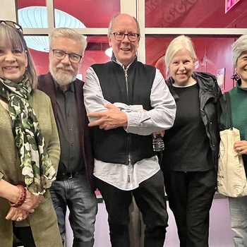 Bonnie, Brian, director Ric Burns, and wife Bonnie Burns, and editor Li shin Yu, at the "Oliver Sacks" movie relaunch at Lincoln Center in New York October 2024
